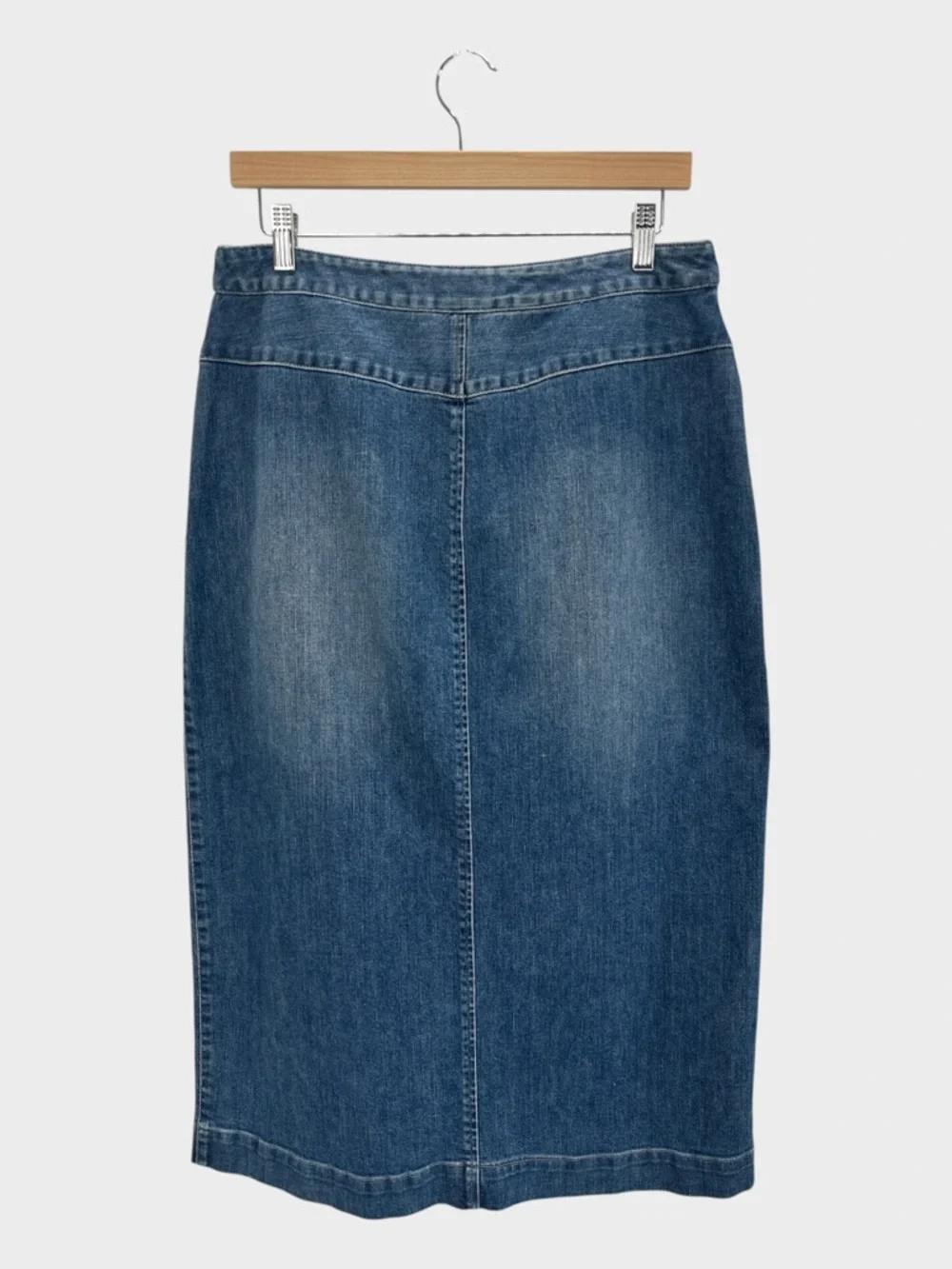 J Jill Denim Midi Skirt Front Slit Stretch Straight Casual Classic Modest 10 - Picture 2 of 14